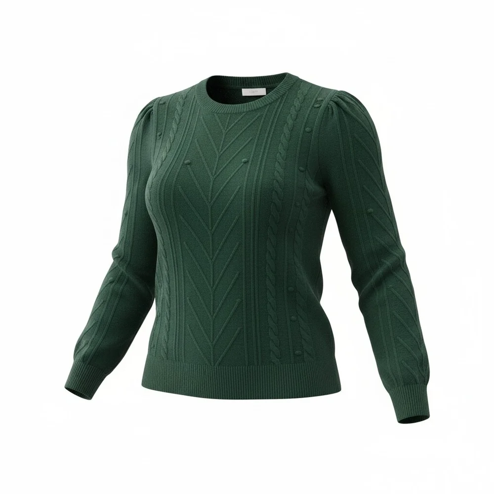 LOFT Green Bobble Knit Ruffle Hem Sweater | Size Large | NWT